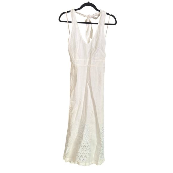 Tommy Bahama Pineapple Embroidered Halter Linen Midi Dress Sz 4, White | NEW$188 - Picture 3 of 6